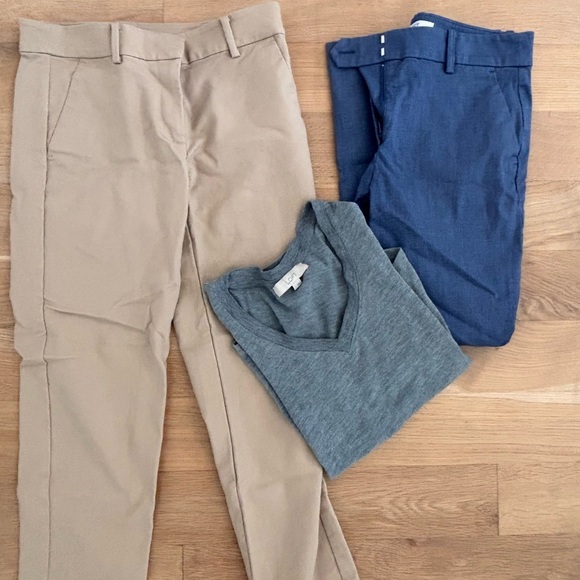 Women's LOFT Tan and Blue Pants with grey top. Small - Picture 1 of 6